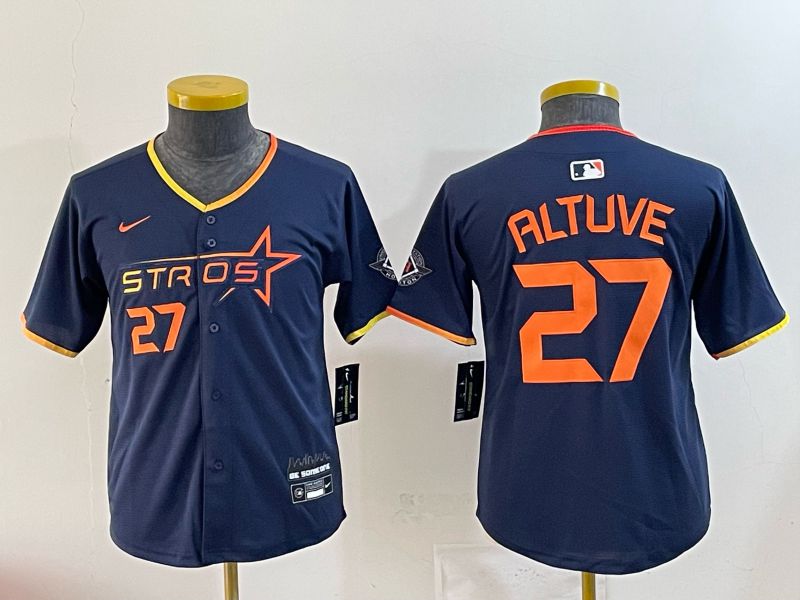 Youth 2025 Houston Astros #27 Altuve blue Nike MLB Jersey 0041